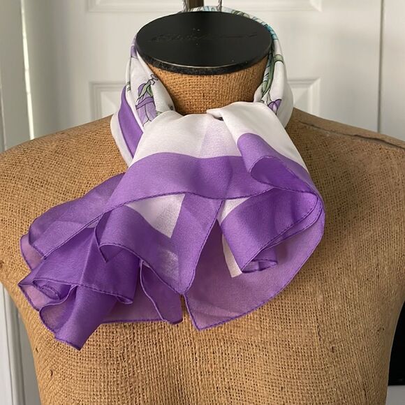 Vintage Gentex purple floral  scarf - Picture 3 of 5